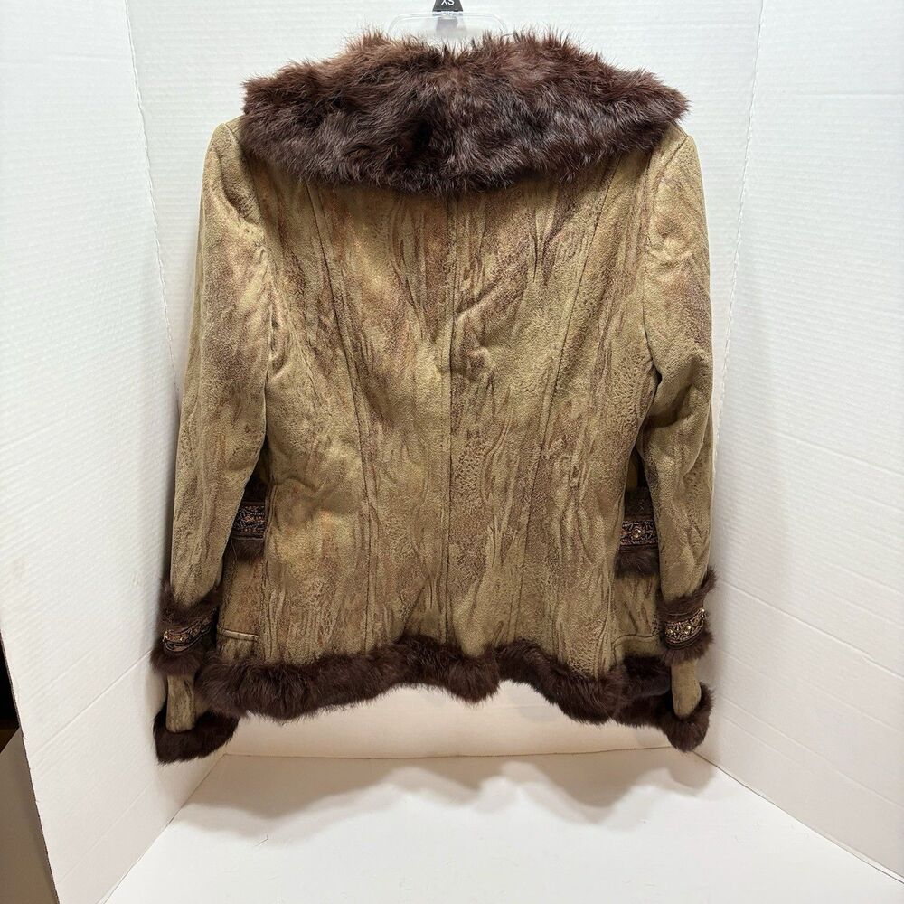 VTG Cache Penny Lane Suede Faux Fur Trim Boho Afghan Toggle Jacket Women’s 6 - Picture 14 of 15